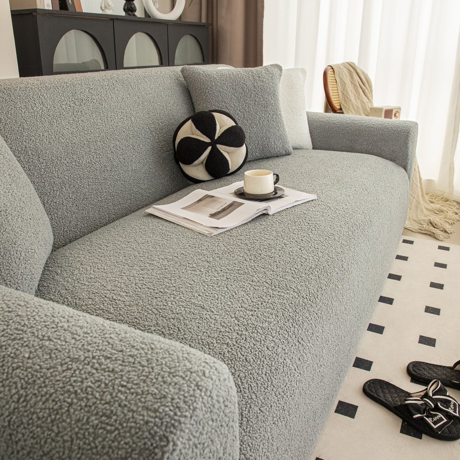 Stretch Plush Fitted Couch Slipcover Furniture Protector for 1/2/3/4/5 Cushion Couch