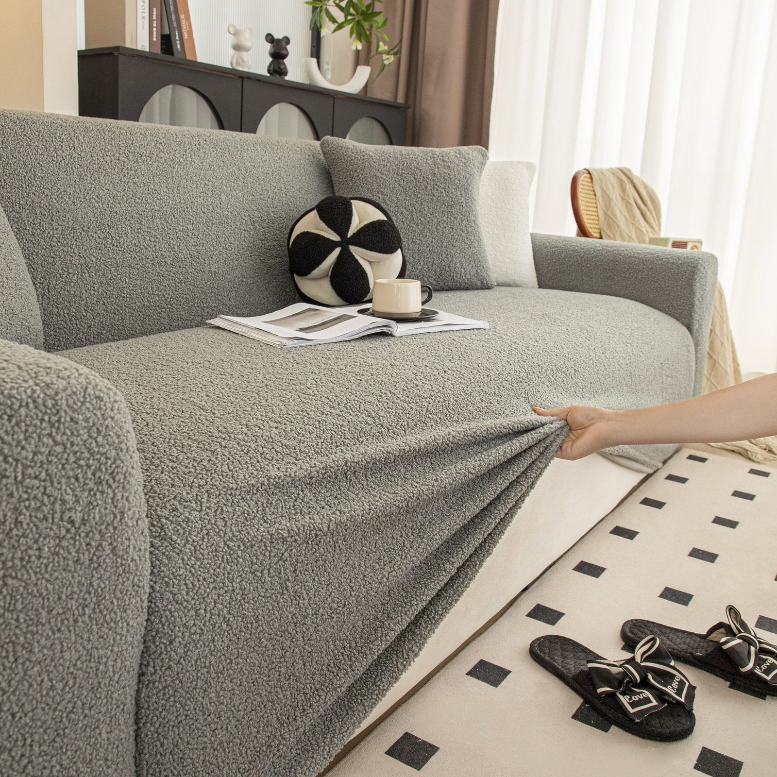 Stretch Plush Fitted Couch Slipcover Furniture Protector for 1/2/3/4/5 Cushion Couch