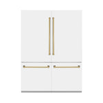 ZLINE 60" Autograph Edition French Door Refrigerator, Internal Water, Ice Dispenser, White Matte, Champagne Bronze Accents RBIVZ-WM-60-CB