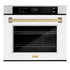 ZLINE 30" Autograph Edition Professional True Convection Single Wall Oven, Air Fry, Self Clean, White Matte, Champagne Bronze WASZ-WM-30-CB