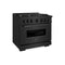 ZLINE 36" Dual Fuel Range, Gas Cooktop, Electric Convection Oven Black Stainless Steel Brass Burners, CDRB-BR-36