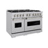 ZLINE 48" Dual Fuel Range, Gas Cooktop, Electric Convection Oven DuraSnow® Stainless Steel, CDRS-48