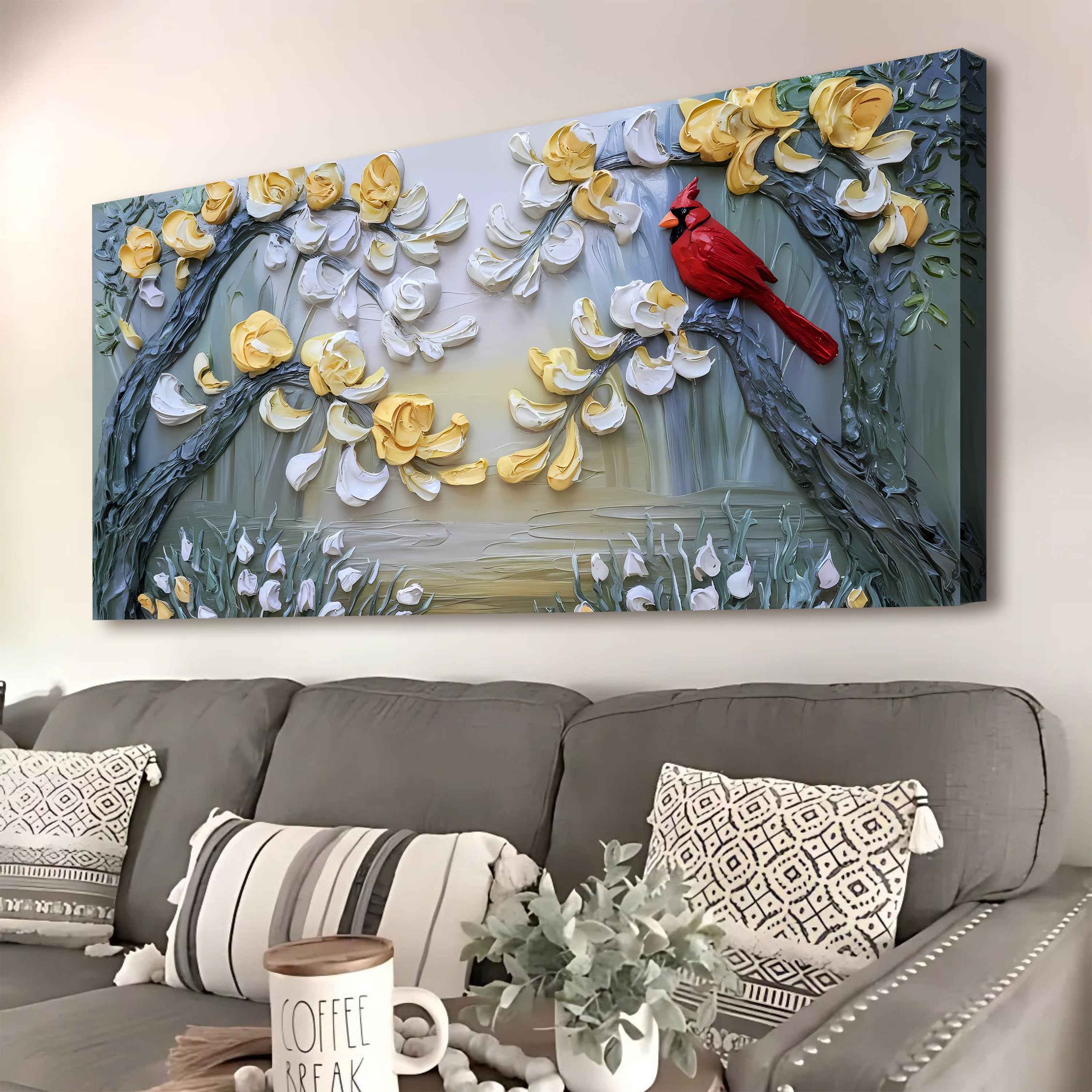 Golden Petals and Scarlet Wings Wall Art