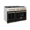 ZLINE 48" Select Dual Fuel Range Gas Cooktop Electric Convection Oven DuraSnow® Stainless Steel Black Matte Door Gold HDRSZ-BLM-48-G