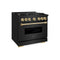 ZLINE 36" Dual Fuel Range, Gas Cooktop, Electric Convection Oven Black Stainless Steel, Gold CDRBZ-36-G