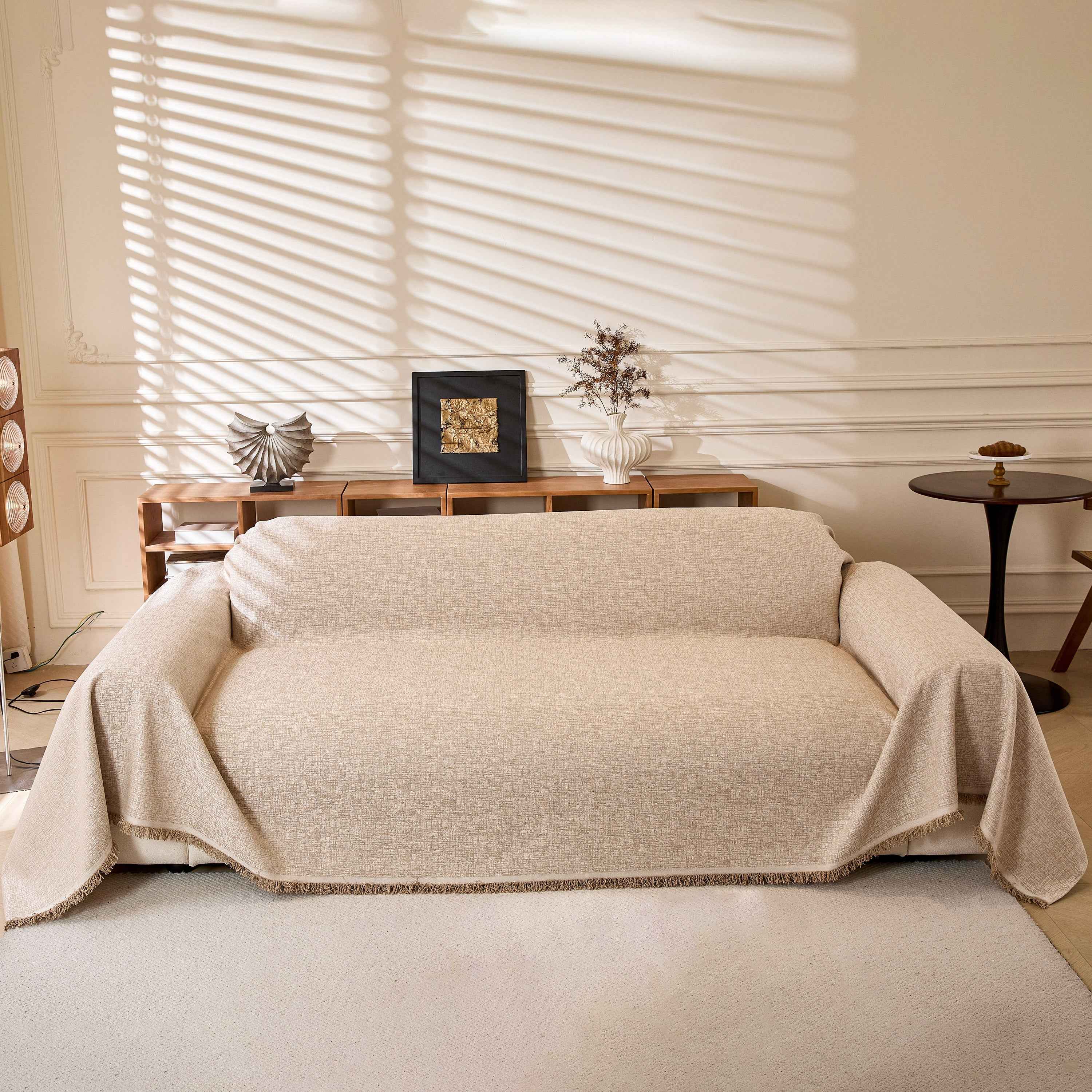 Natural Textured Linen Couch Cover, Breathable & Hypoallergenic Furniture Protector