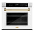 ZLINE 30"Professional True Convection Single Wall Oven, Air Fry, Self Clean, DuraSnow® White Matte, Gold WASSZ-WM-30-G