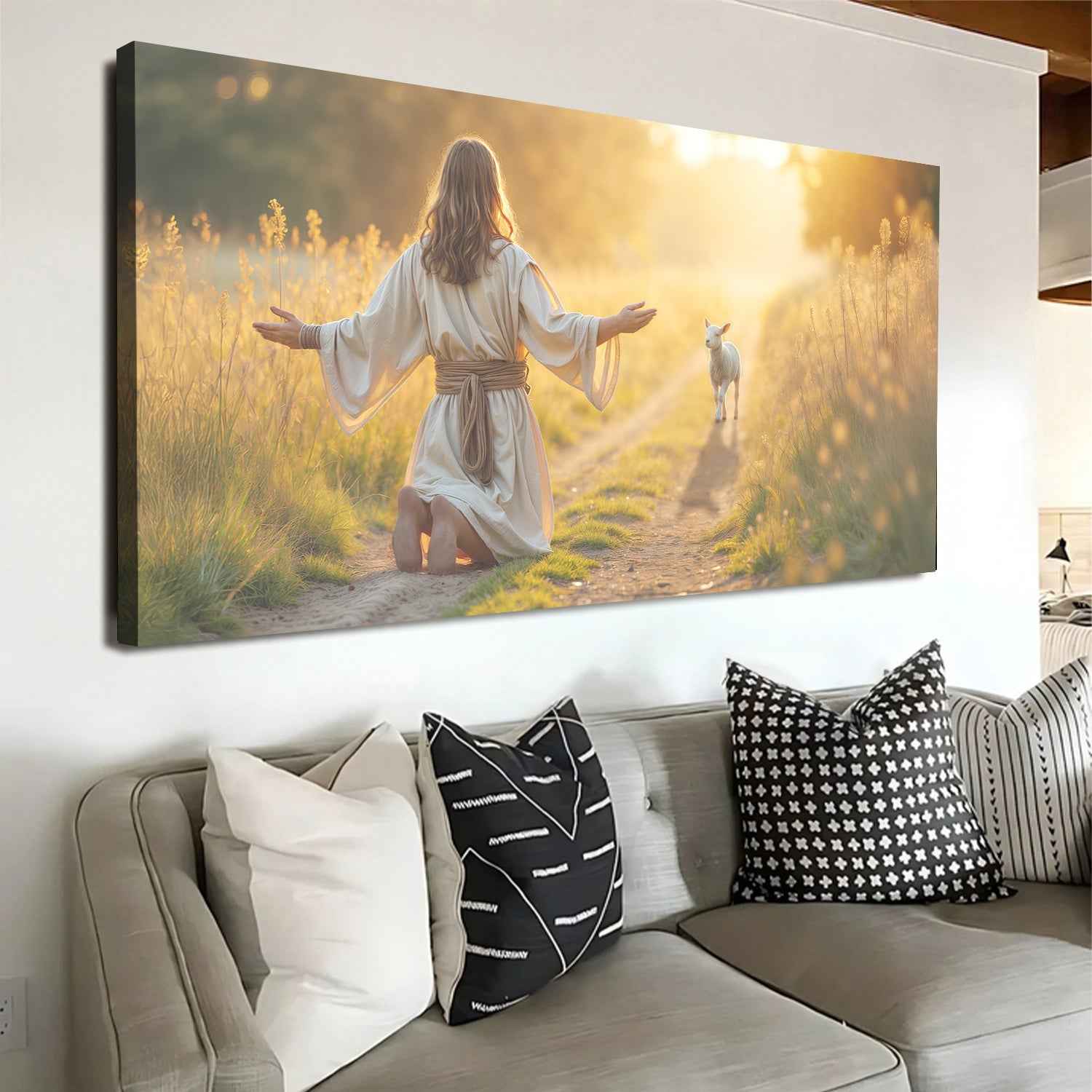 Jesus Protects The Lamb From Wolves Faith Wall Art IX