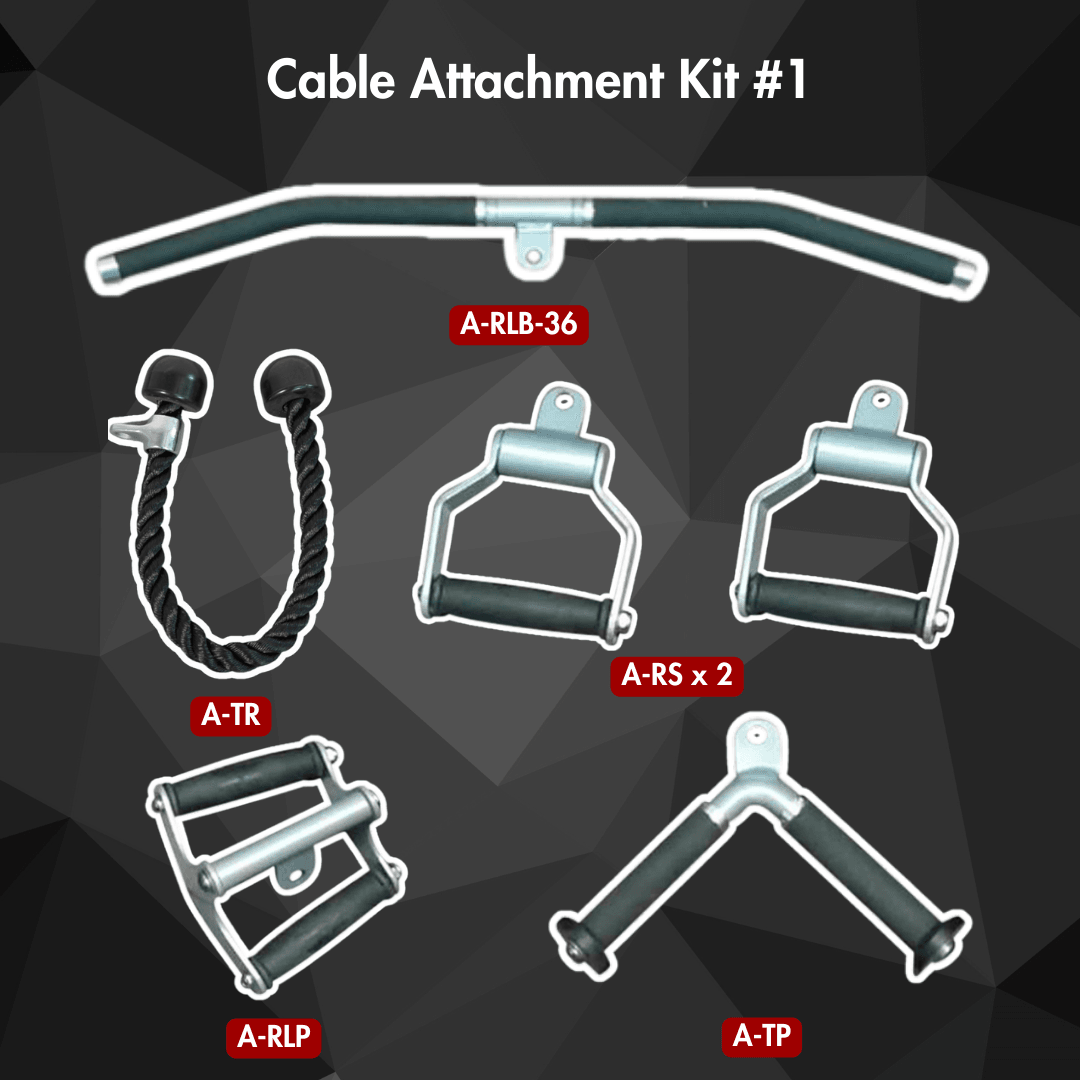 Base Cable Attachment Kit - Cable attachment kit #1 - Muscle D Fitness - Triceps Rope, Lat Bar, Triceps Press-Down, Single Handles