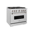 ZLINE 36" Dual Fuel Range, Gas Cooktop, Electric Convection Oven DuraSnow® Stainless Steel, Brass Burners CDRS-BR-36