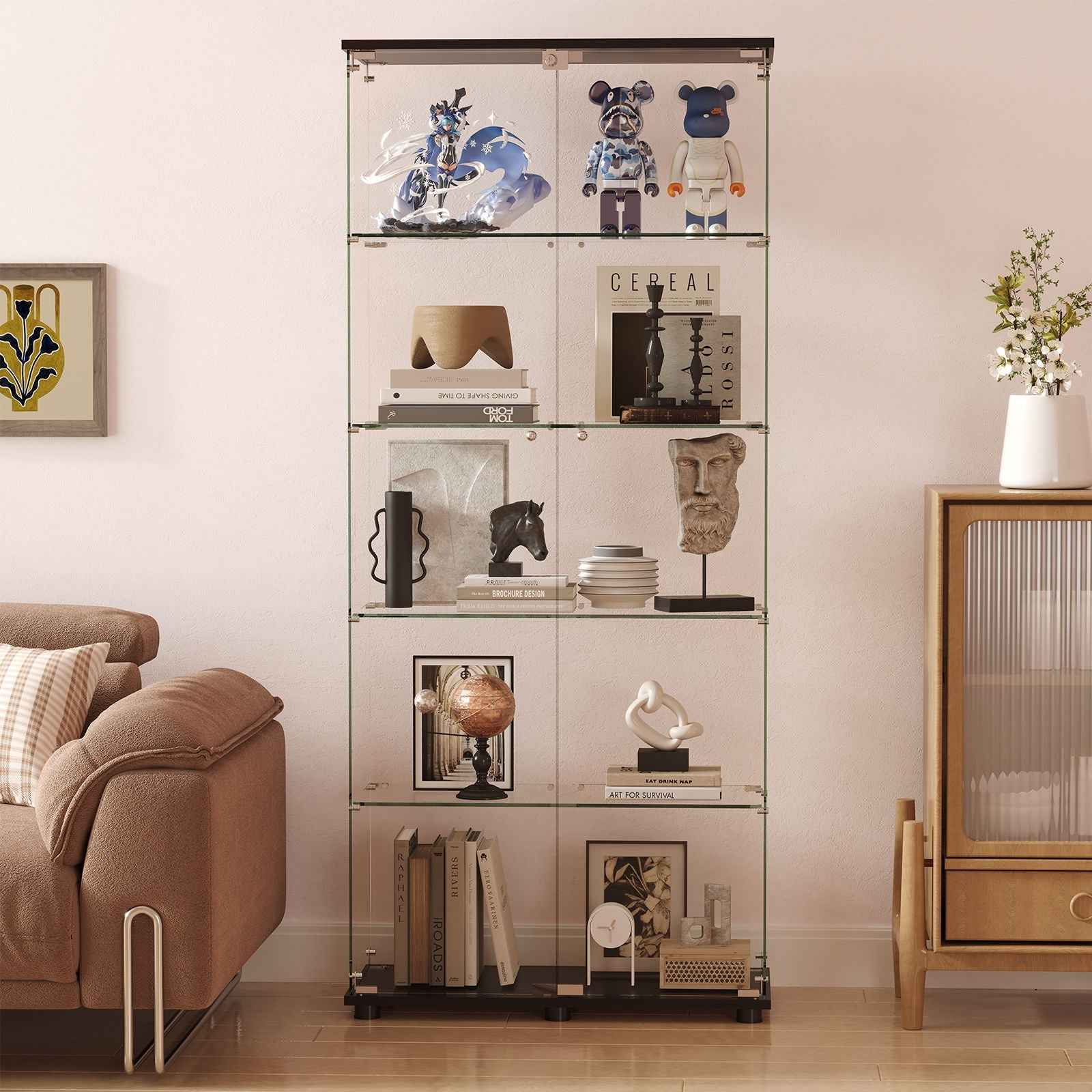 Display Cabinet With Shelf Double Doors And Lock