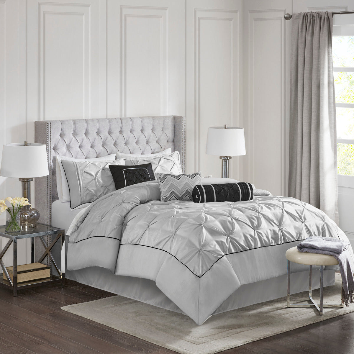 7 Piece Tufted Comforter Set Grey Full