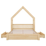 House Style Platform Bed With Guardrail And 2 Drawers