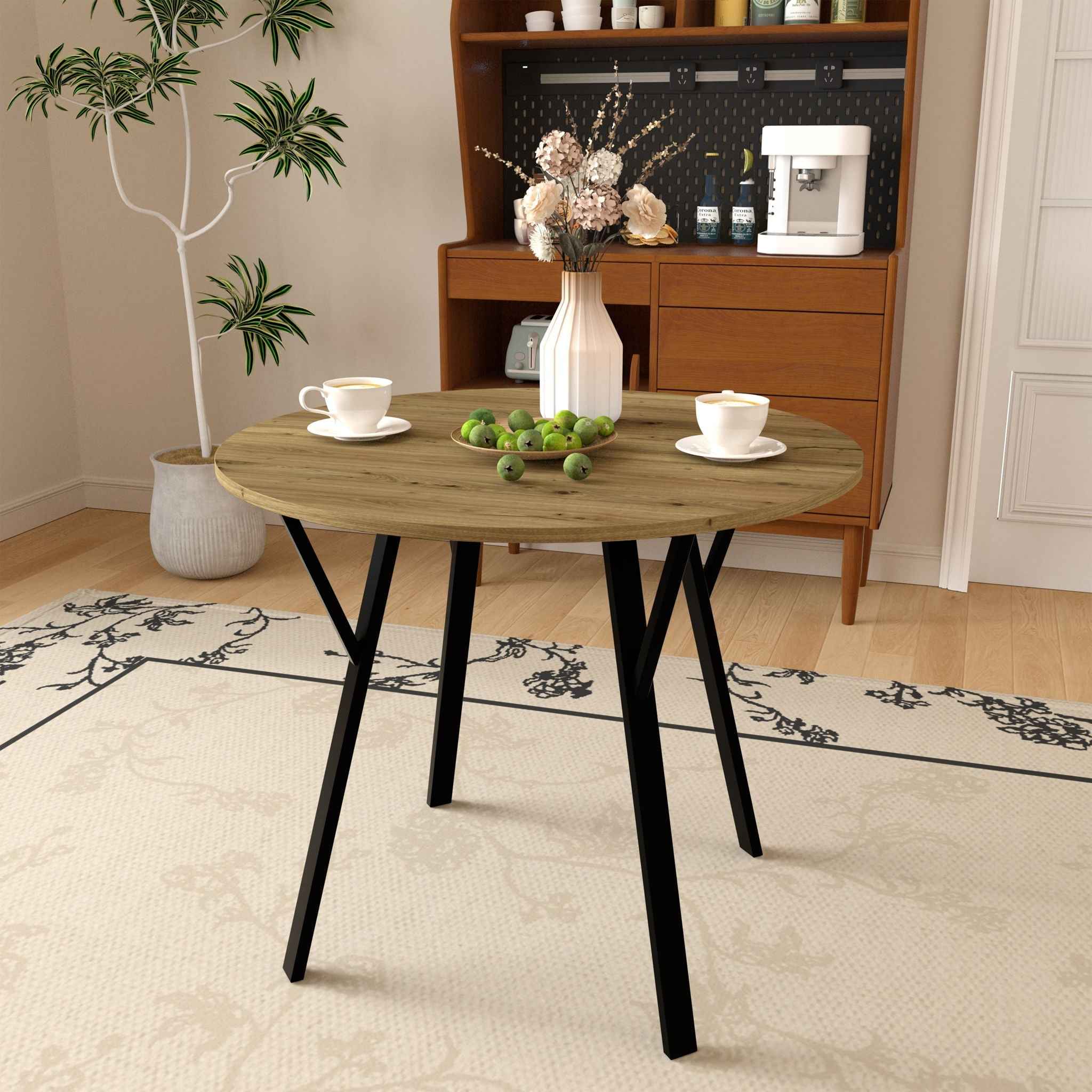 Round Dining Table, For 2 - 4 People - Rustic Brown