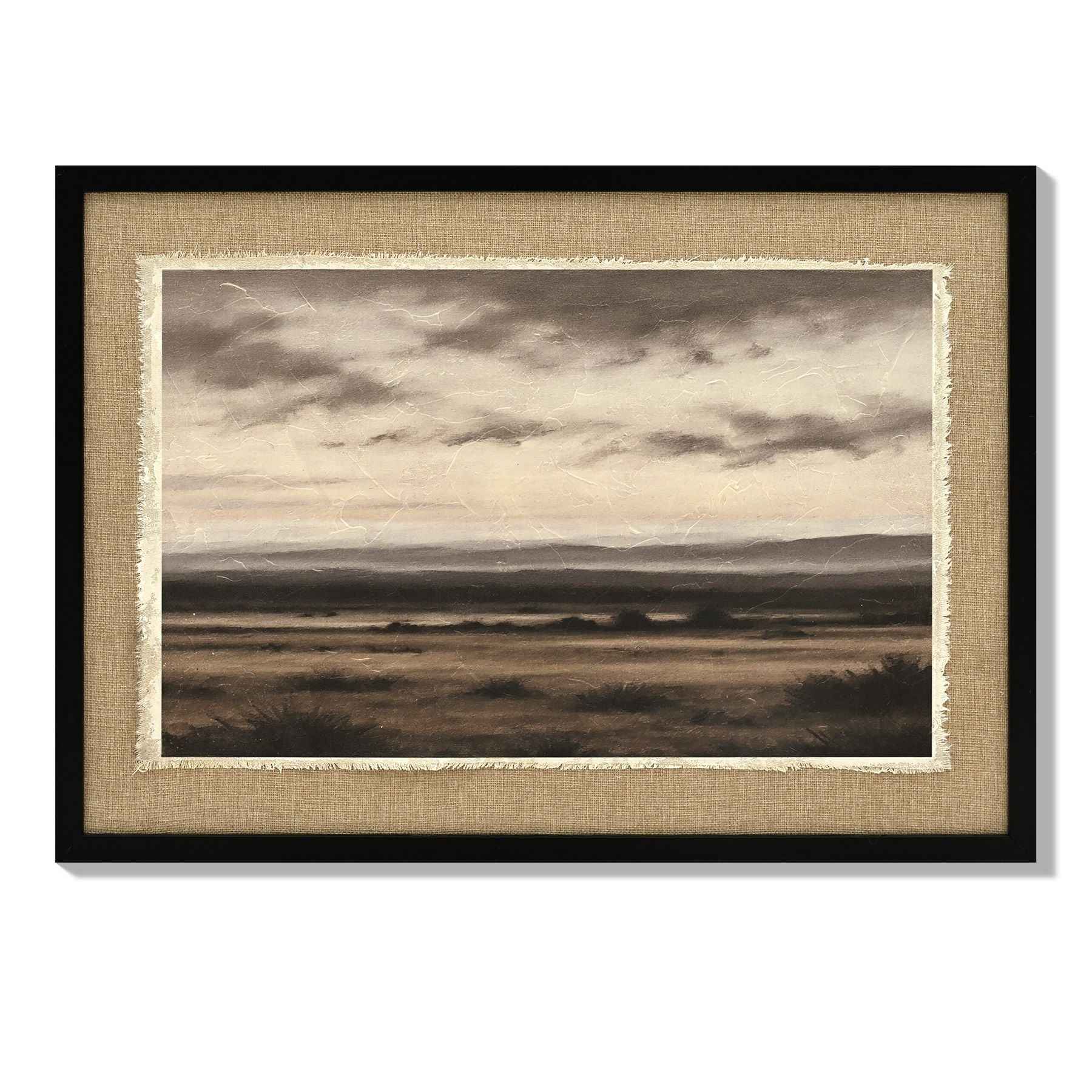 Vintage Landscape Large Framed Wall Art, Nature Wilderness Scenery Paintings Decor Aesthetic - Ember Black / Linen Sesame