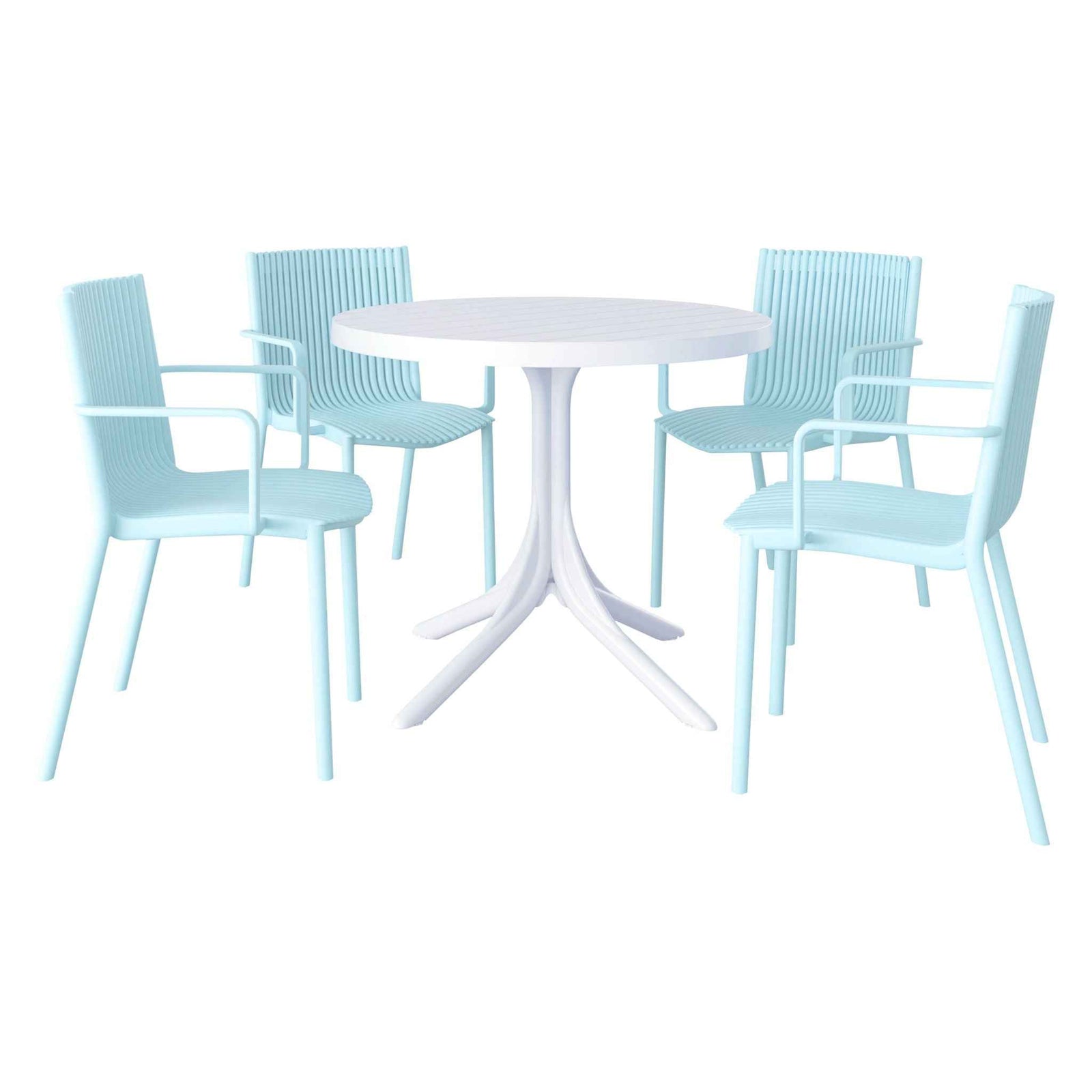 4 Modern Stackable Plastic Armchair Matched With Round Table