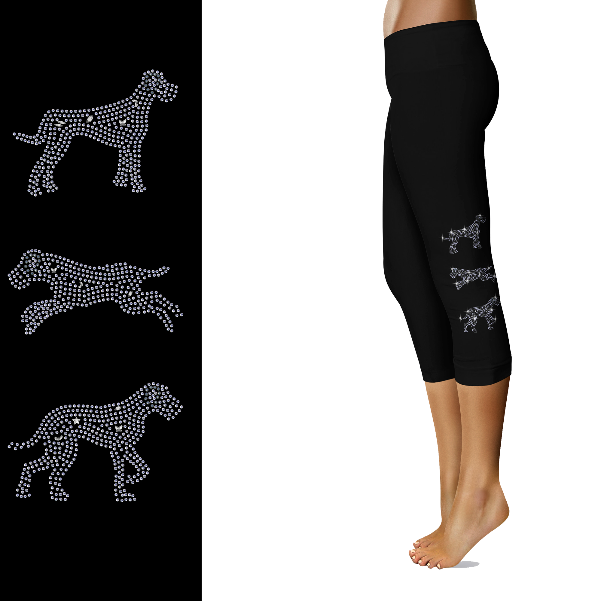 Rhinestone Great Dane Leggings - Full and Capri  Natural Ears