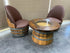 Wine Barrel Full Round Coffee Table Set with 2 Chairs - Rustic Whiskey Barrel Furniture Set - Handmade Solid Oak