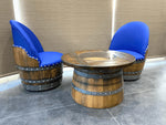 Wine Barrel Full Round Coffee Table Set with 2 Chairs - Rustic Whiskey Barrel Furniture Set - Handmade Solid Oak