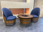 Wine Barrel Full Round Coffee Table Set with 2 Chairs - Rustic Whiskey Barrel Furniture Set - Handmade Solid Oak