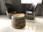 Wine Barrel Round Coffee Table Set with 2 Chairs - Rustic Whiskey Barrel Furniture Set - Handmade Solid Oak