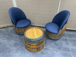 Wine Barrel Round Coffee Table Set with 2 Chairs - Rustic Whiskey Barrel Furniture Set - Handmade Solid Oak