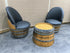 Wine Barrel Round Coffee Table Set with 2 Chairs - Rustic Whiskey Barrel Furniture Set - Handmade Solid Oak