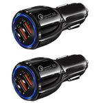 2 Pack 2 Port USB Fast Car Charger Adapter For Devices Black