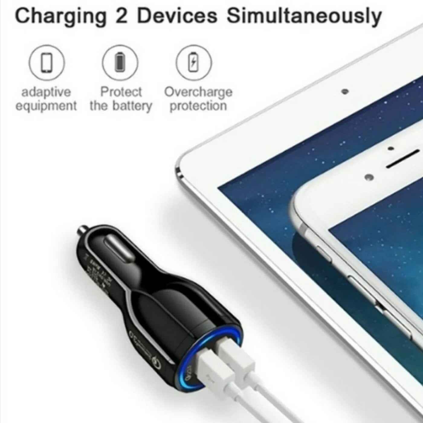 2 Pack 2 Port USB Fast Car Charger Adapter For Devices White