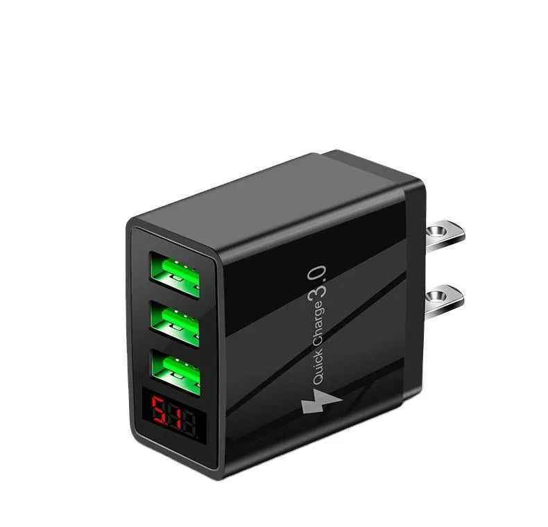 3-Port USB Quick Wall Charger with LED Voltage Display - Safe & Fast Charging