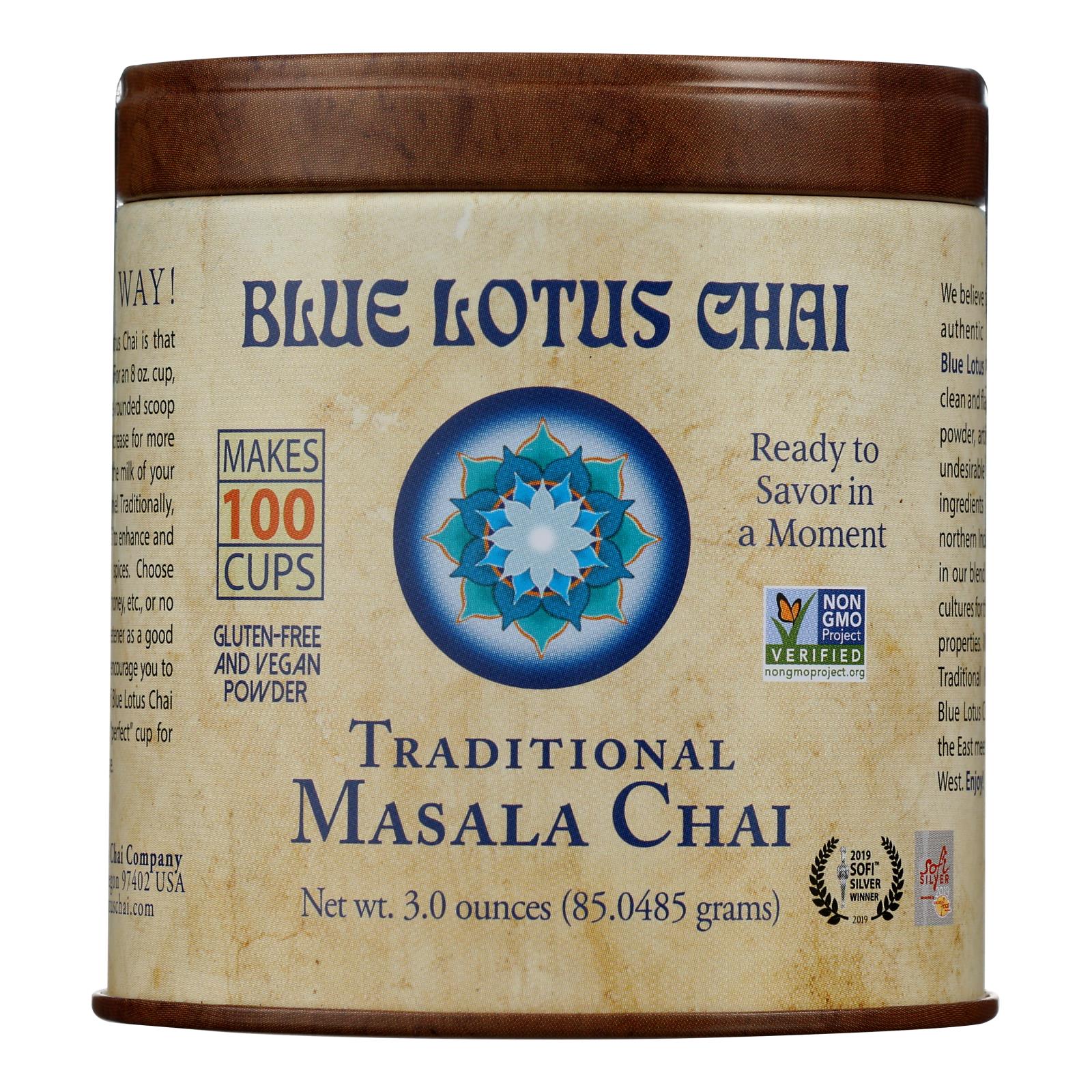 Blue Lotus Masala Chai Traditional Tin - Pack of 6 - 3 Oz - Authentic Indian Spice Tea
