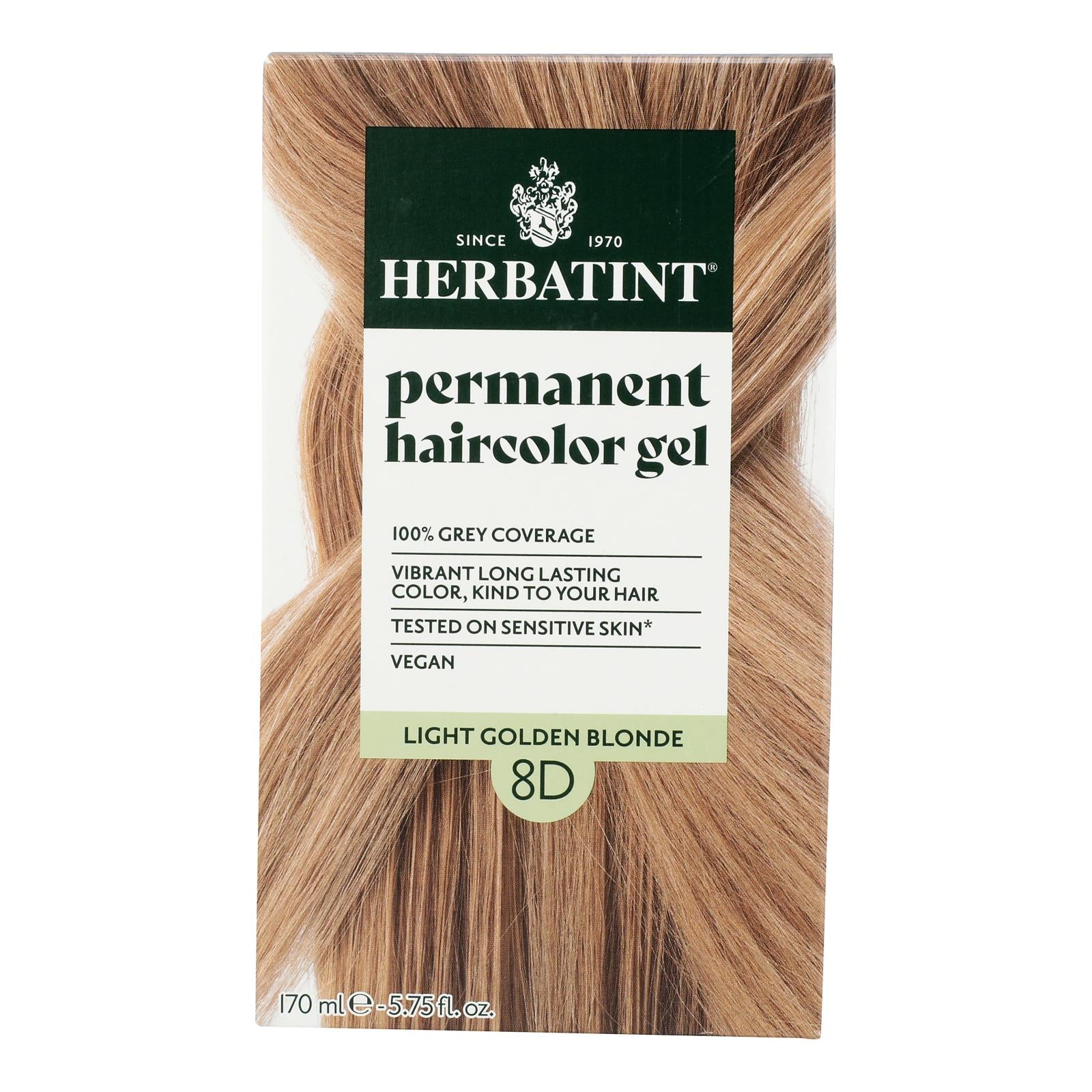 Herbatint 8D Light Golden Blonde Hair Color - Natural Permanent Dye -  5.75 fl oz