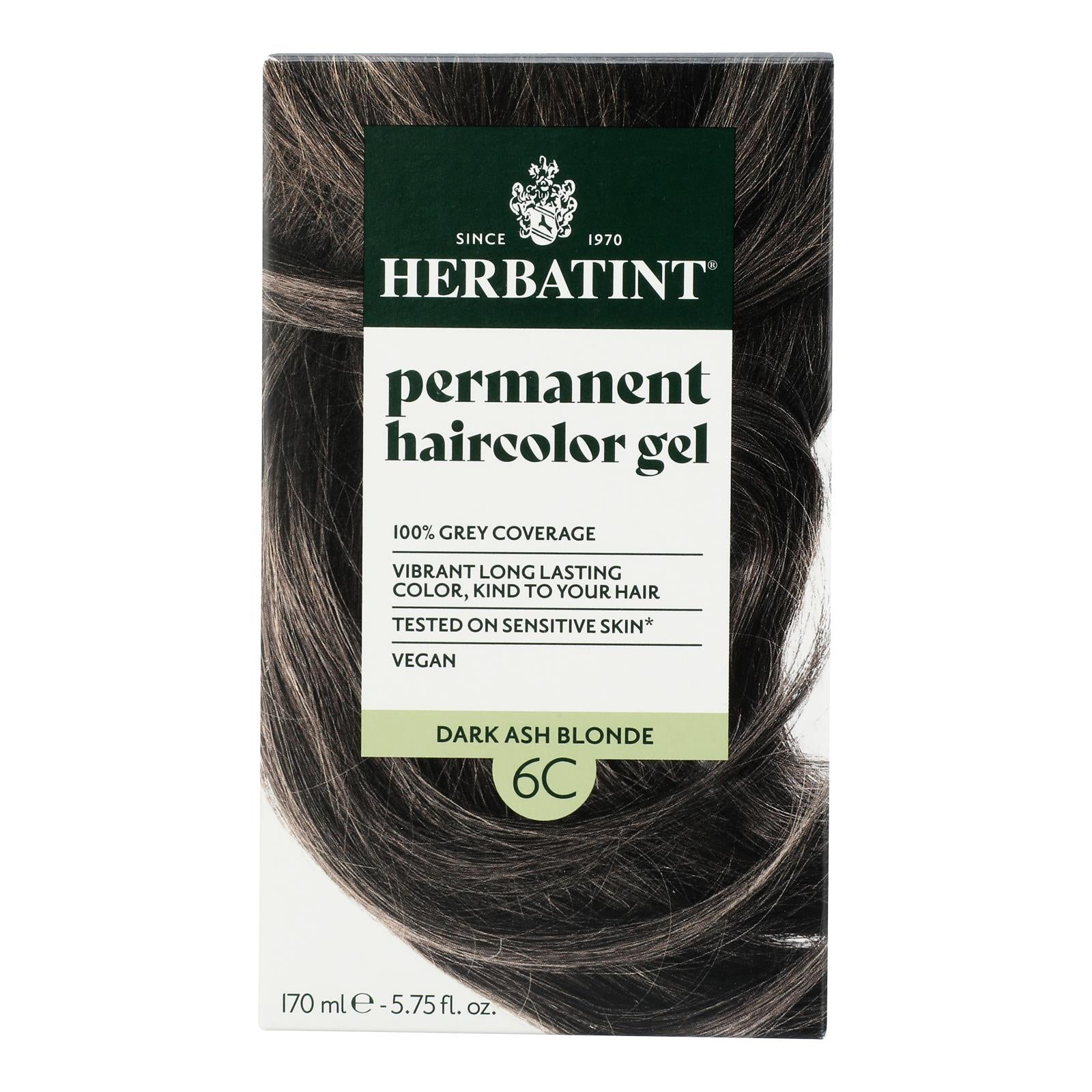 Herbatint 6C Dark Ash Blonde Hair Color - Permanent, Natural Formula - 5.75 fl oz