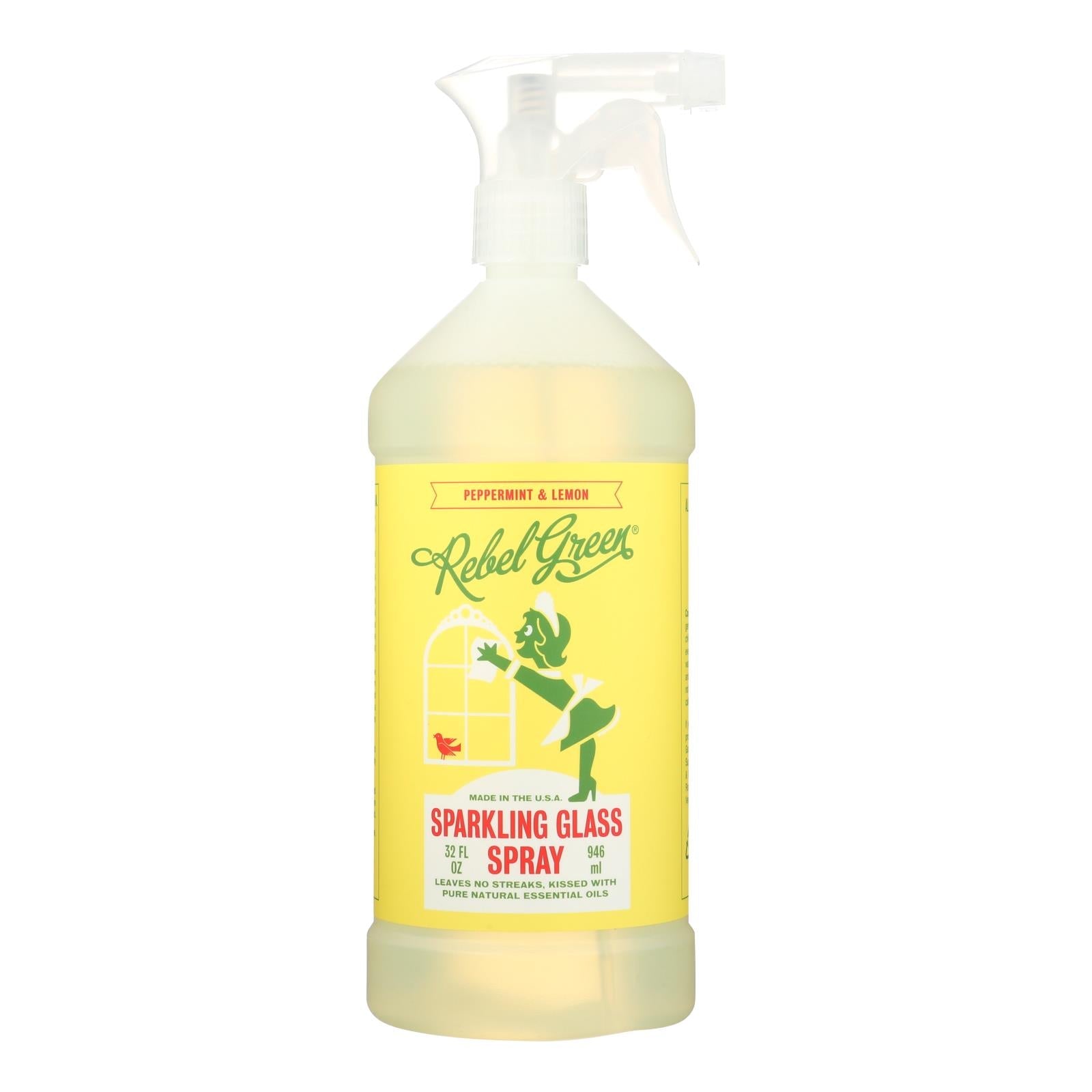 Rebel Green Glass Cleaner Spray, Peppermint Lemon, 4 x 32 Fl Oz - Natural & Streak-Free