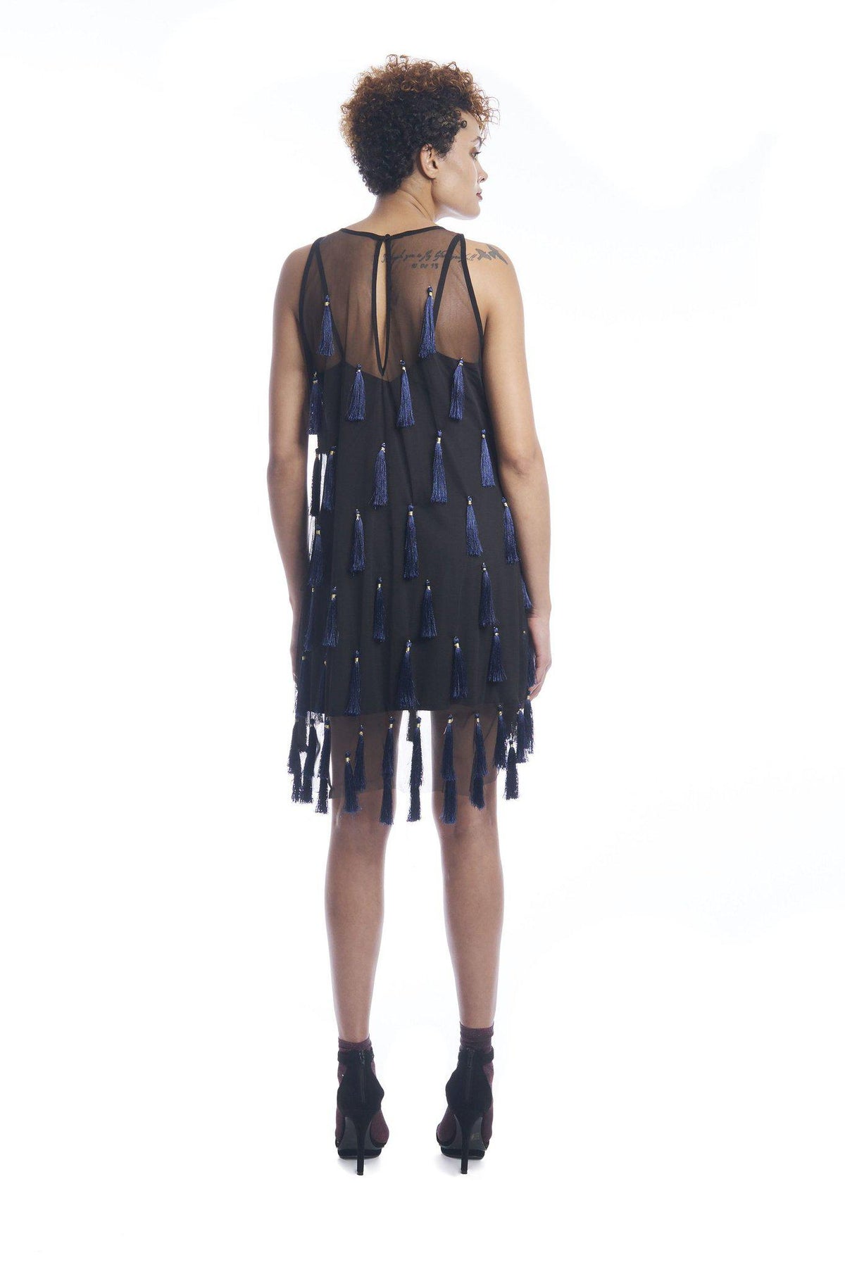 Flapper Chic Tassel Dress in Black + Sapphire