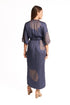 Peacock Feather Wrap Dress in Navy + Gold