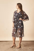 Dancing Umbrellas Twisted Midi Dress in Navy + Metallic