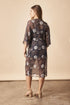 Dancing Umbrellas Twisted Midi Dress in Navy + Metallic
