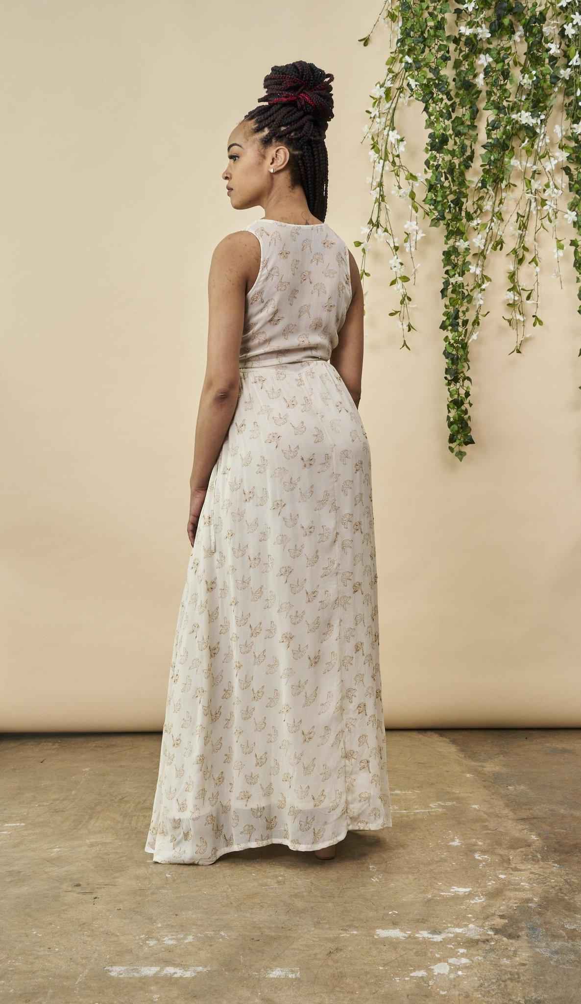 Ginkgo Leaf Maxi Wedding Dress in Cream + Copper