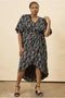 Stylized Feather Wrap Dress in Black + Cream