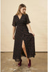 Poppy Flower Butterfly Sleeve Maxi Dress in Black + Copper