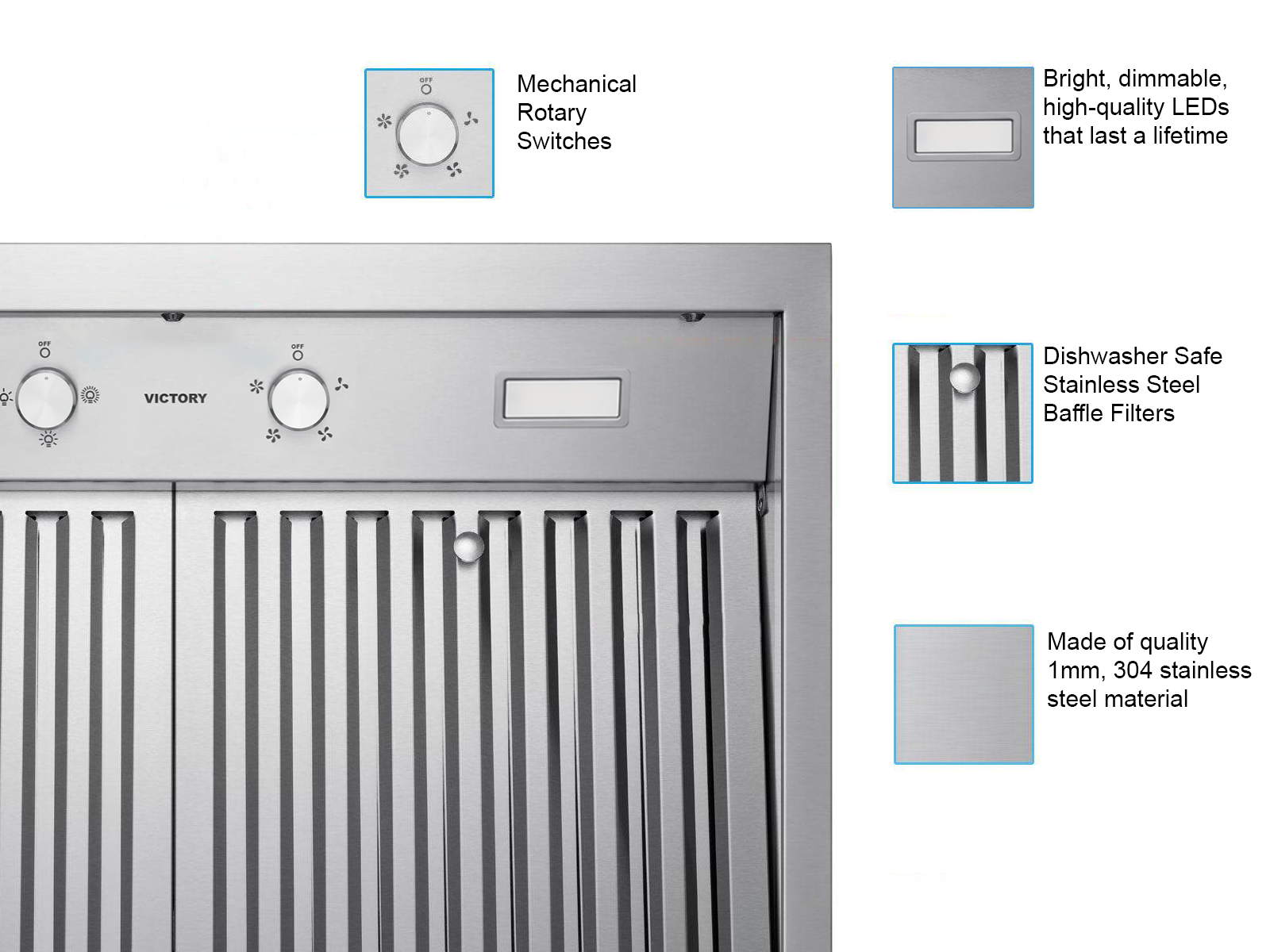36 Inch 750 CFM Wall Mount Range Hood - VICTORY Twister