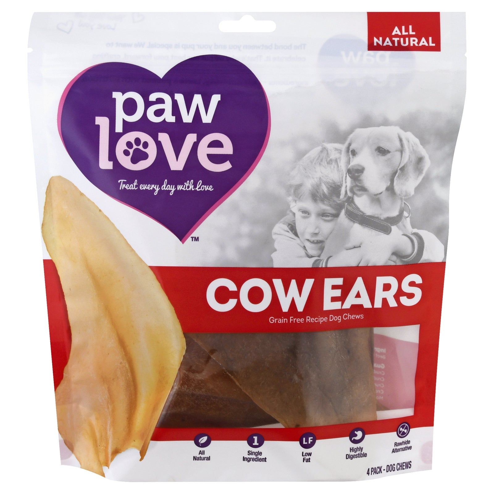 Paw Love Dog Treat Cow Ears - Pack of 6-4 Count