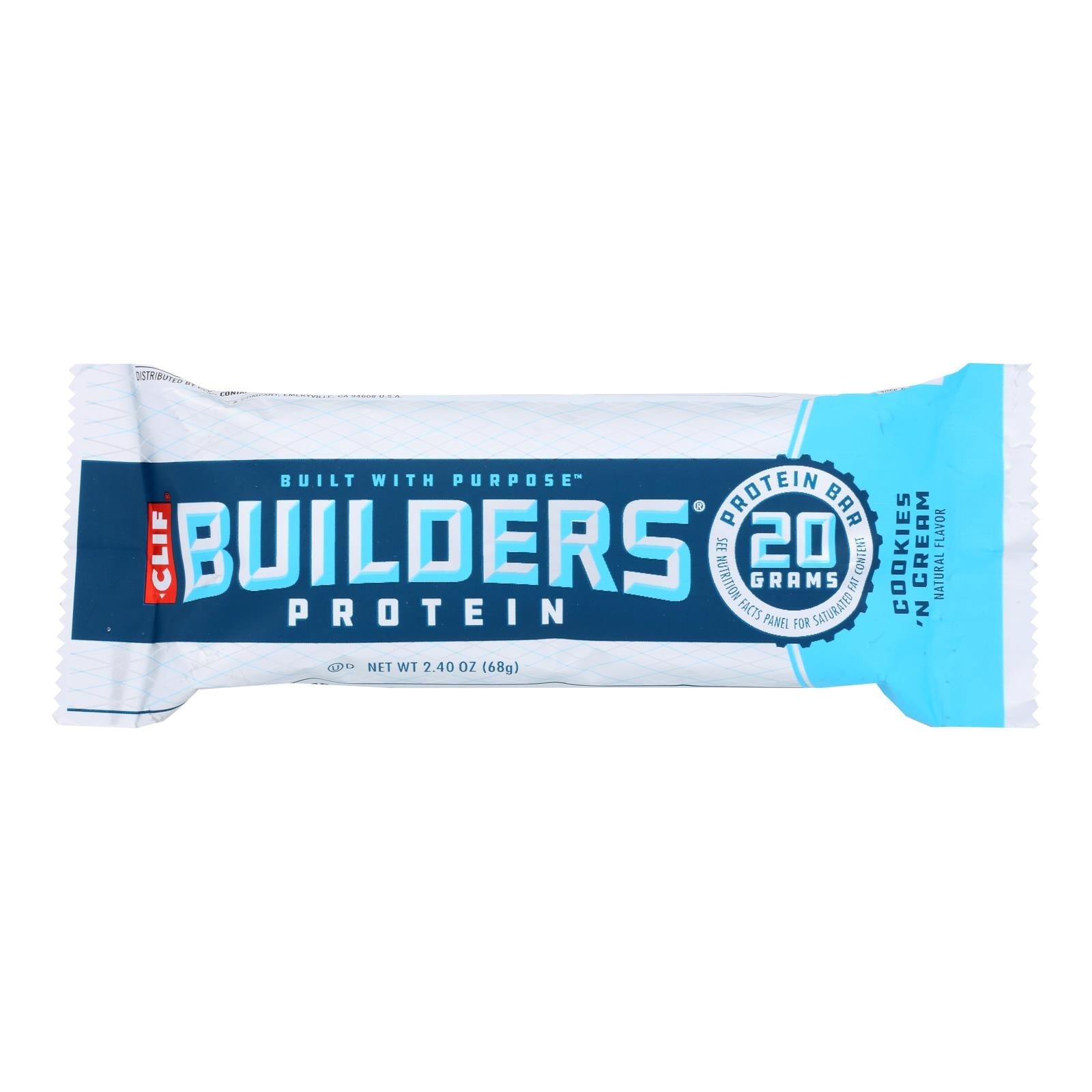 Clif Bar Builder Bar - Cookies And Cream - Case Of 12 - 2.4 Oz