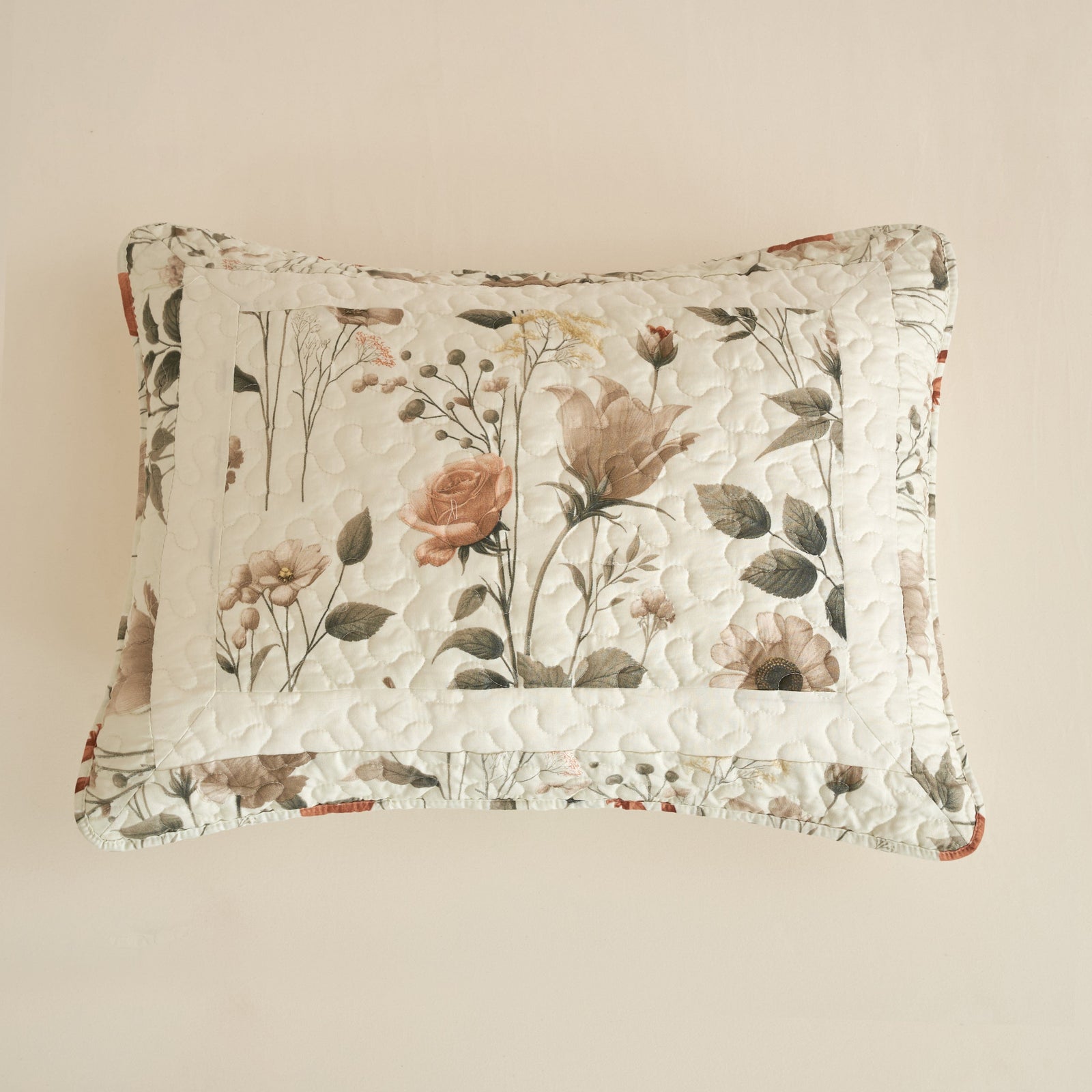 DaDalogy Enchanted Meadow Bed in a bag Set - Victoria Garden Delicate Floral Symphony in Beige, Rose, and Soft Green, Luxuriously Soft Quilted Set