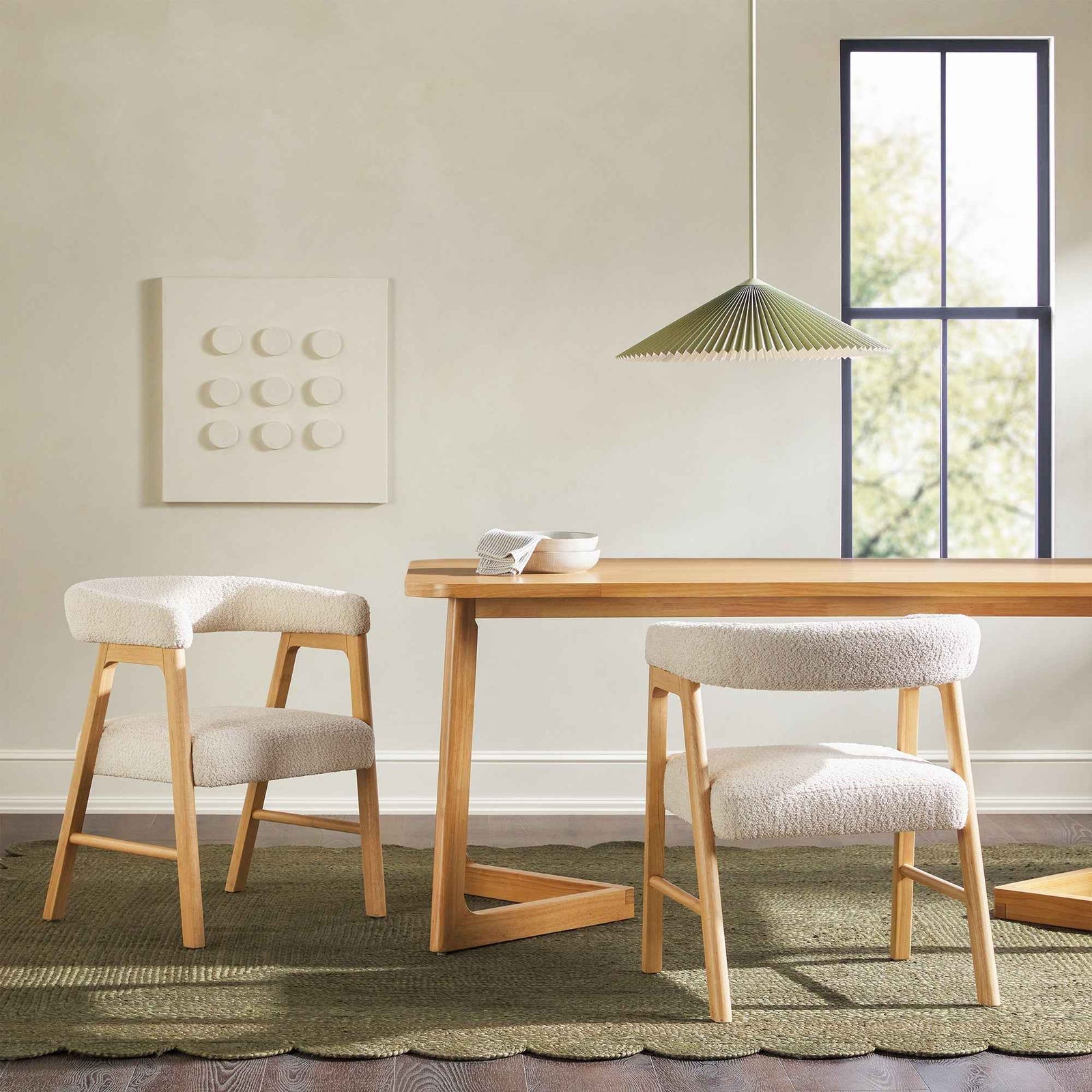 Ezra Modern Solid Wood Dining Chair with Boucle Upholstery (Set of 2)