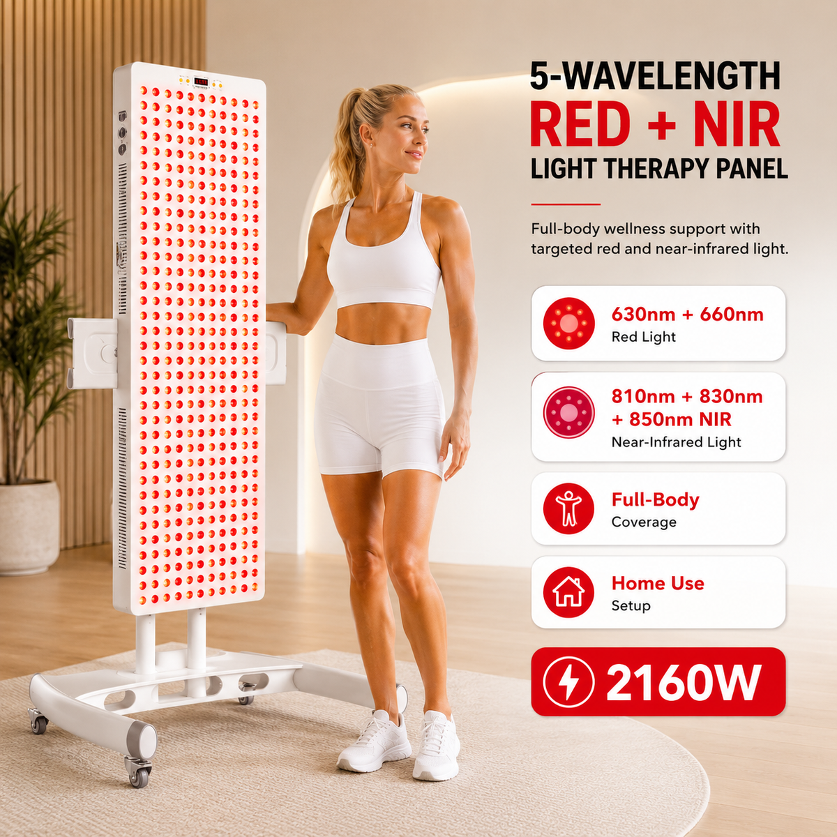 Red Light Therapy & Near Infrared Light Therapy Panel, Full Body, 2160W