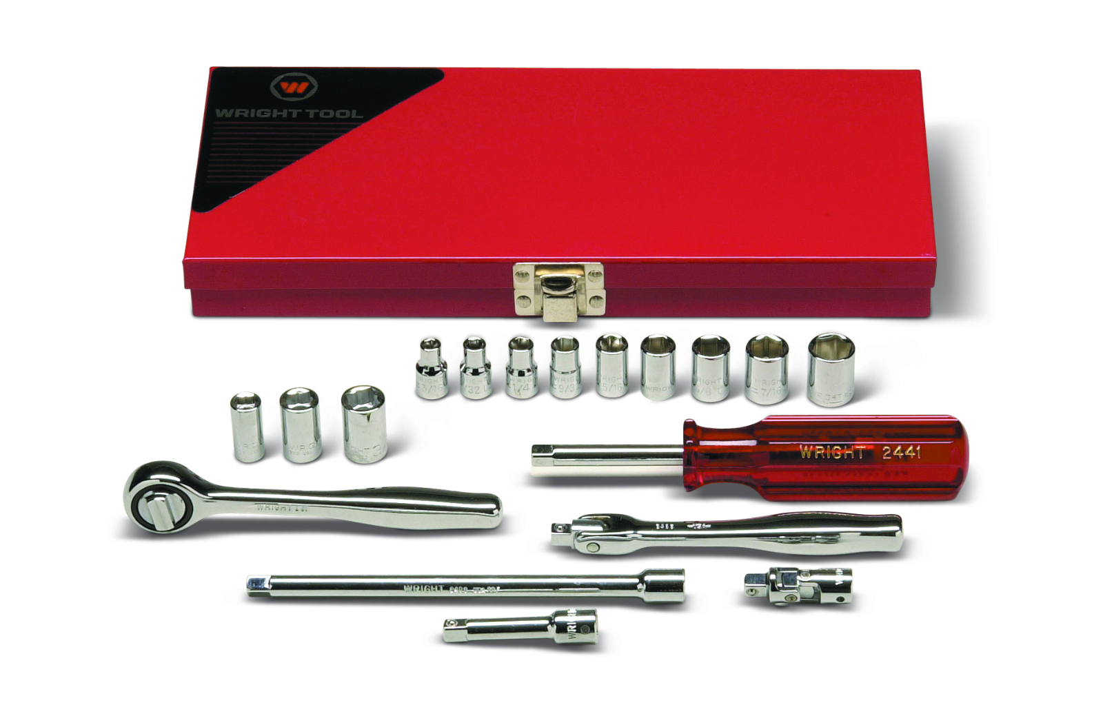 Wright Tool Metal Box Socket Set 18 Piece 1/4" Drive SAE 218