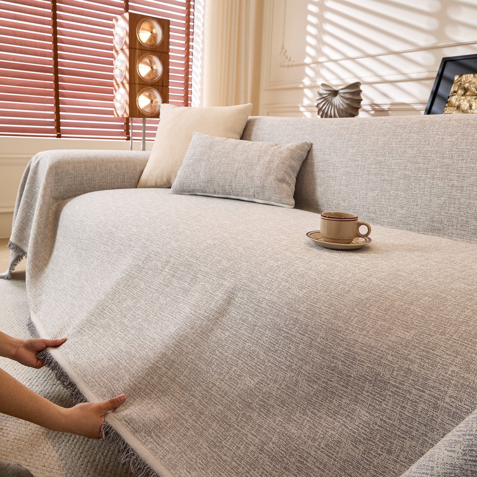 Natural Textured Linen Couch Cover, Breathable & Hypoallergenic Furniture Protector