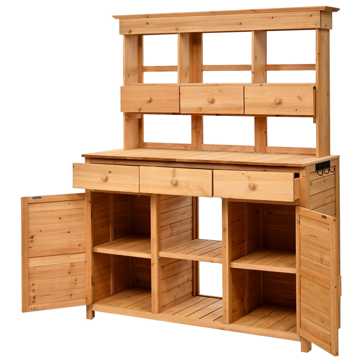 Tall Garden Potting Bench Table with Hutch - Durable Fir Wood